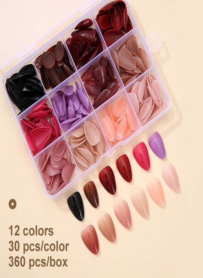 TOGZOM 12Packs 360Pcs Almond Nail Tips Short Almond Press on Nails Solid Color False Nail Tips Glossy Acrylic Fake Nails Press on Pure Nail Art for Women Girls Daily Wear Manicure 15 Size - 12 Colors - Image 4